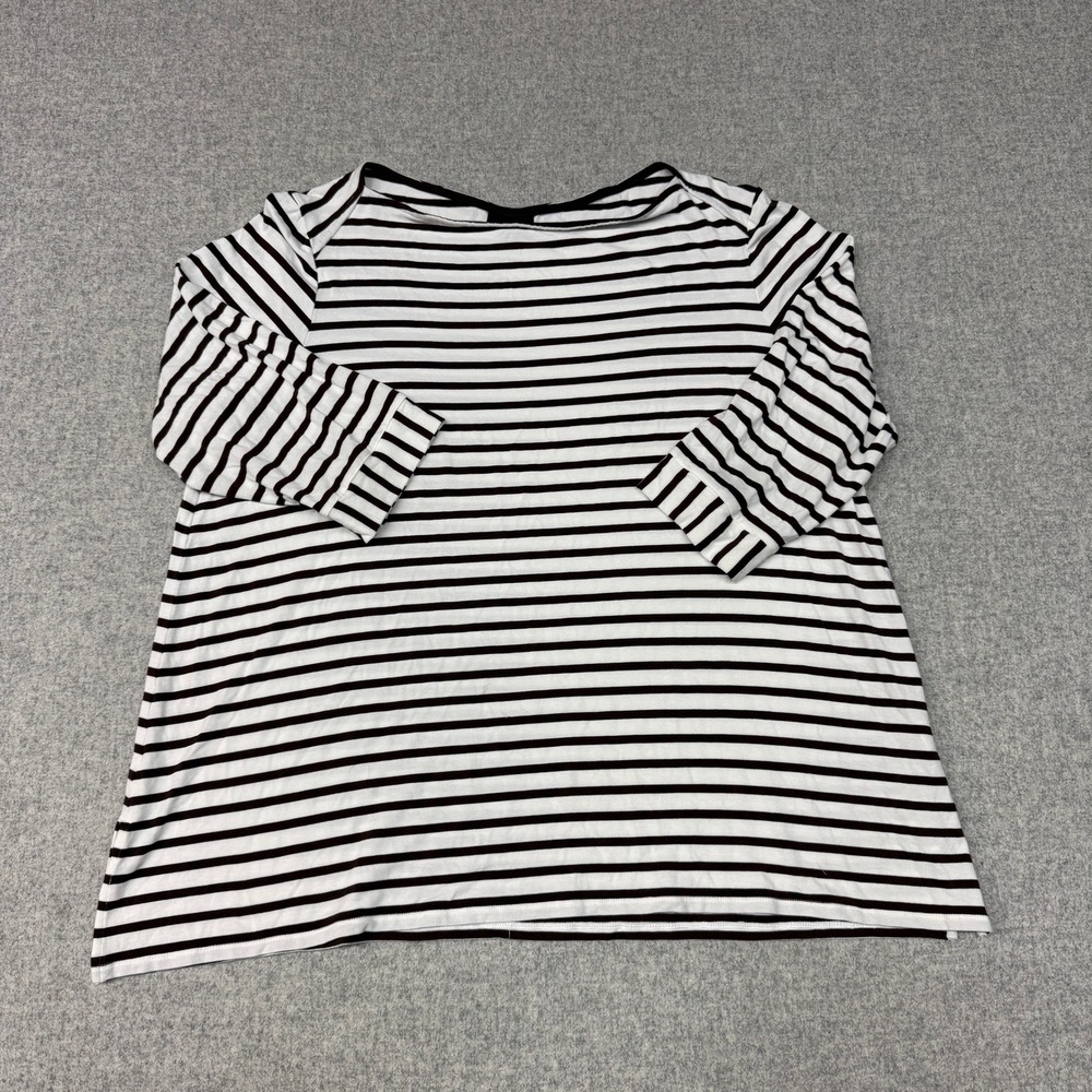J. Jill Wearever Top XL Brown White Striped Boat Neck 3/4 Sleeve Stretch Knit
